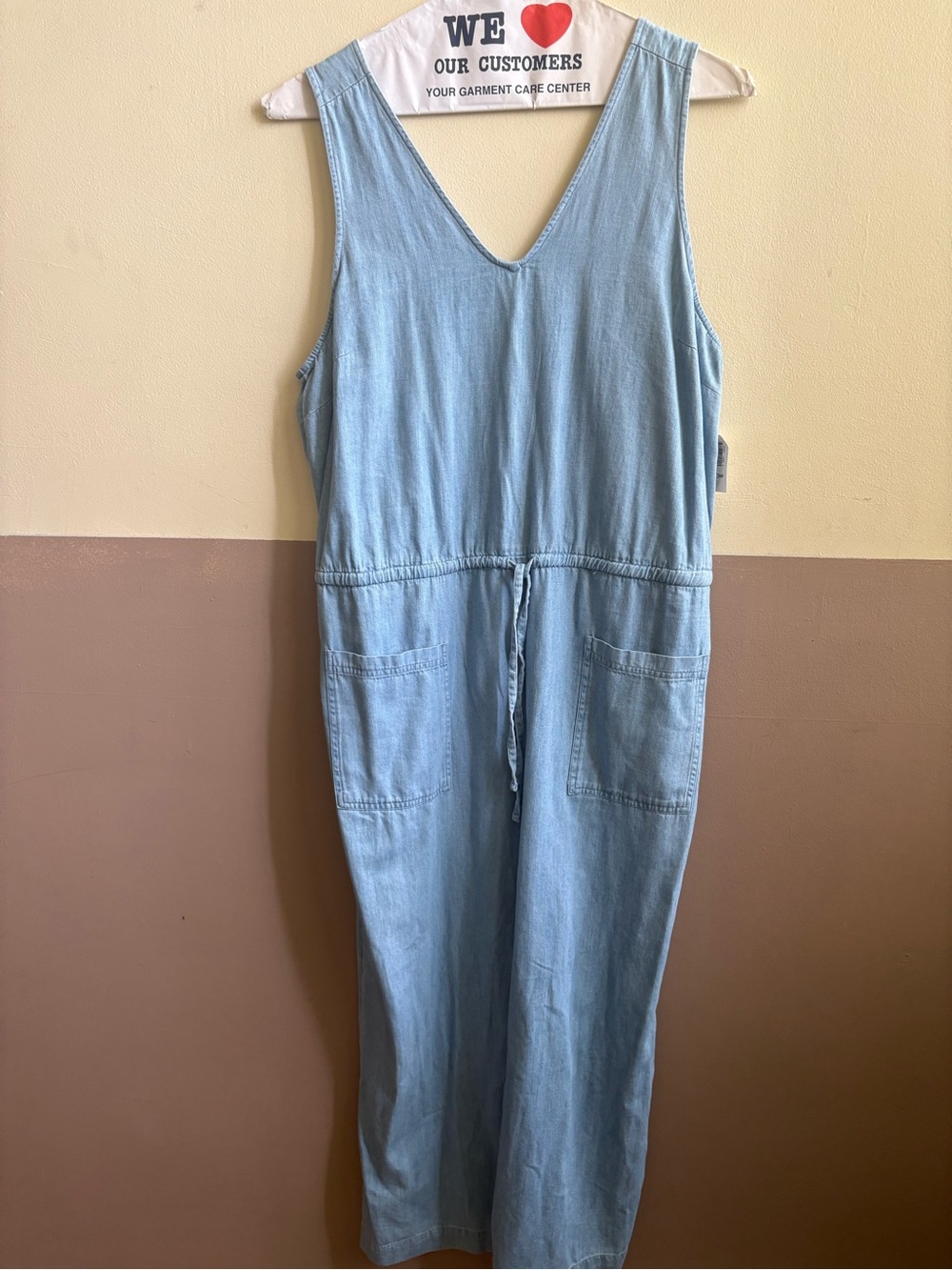 Old Navy Light Blue Denim Sleeveless Drawstring Jumpsuit